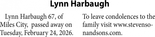 Lynn Harbaugh, Obituaries, Glendive, MT