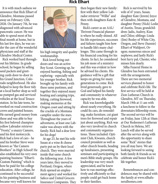 Rick Elhart, Obituaries, Glendive, MT