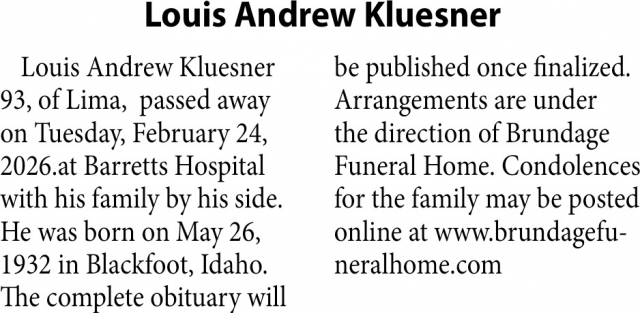 Louis Andrew Kluesner, Obituaries, Glendive, MT
