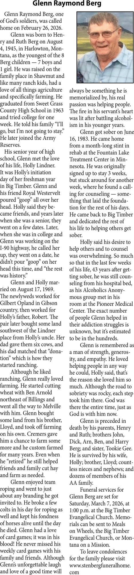 Glenn Raymond, Obituaries, Glendive, MT