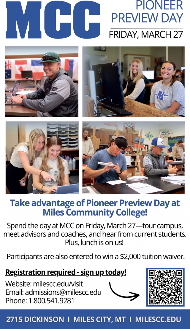 Take Advantage of Pioneer Preview Day, Miles Community College, Miles City, MT