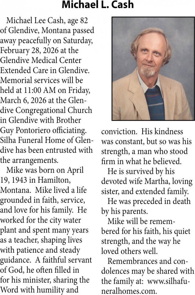 Michael L. Cash, Obituaries, Glendive, MT