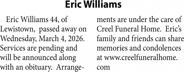 Eric Williams, Obituaries, Glendive, MT