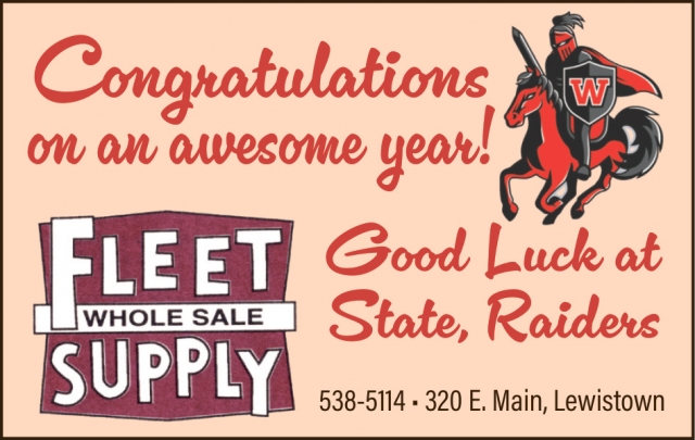 Good Luck at State, Raiders, Fleet Wholesale Supply, Lewistown, MT