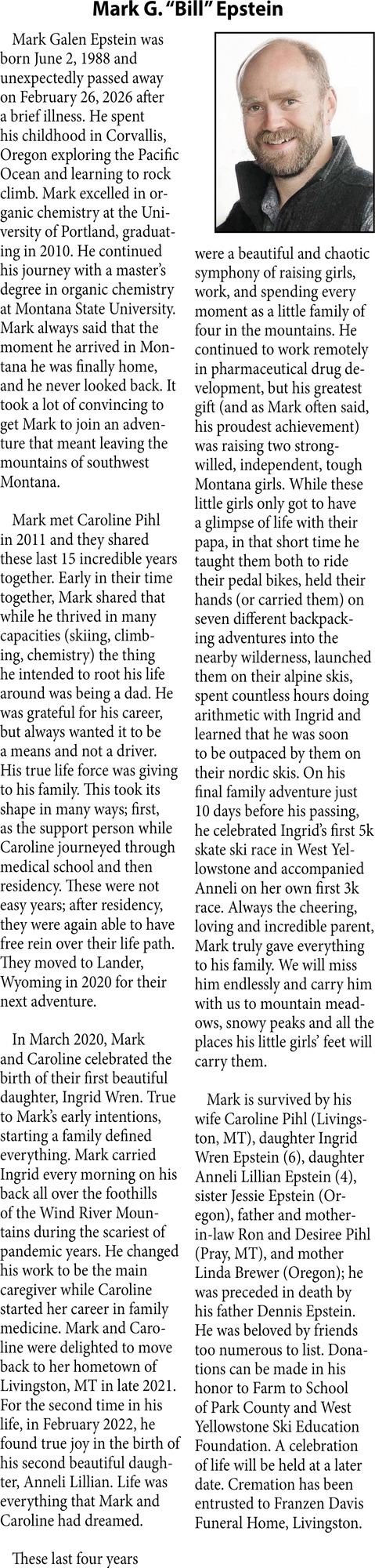 Mark G. Epstein, Obituaries, Glendive, MT