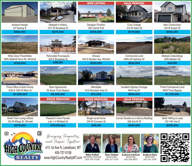New Listing, High Country Realty, Lewistown, MT