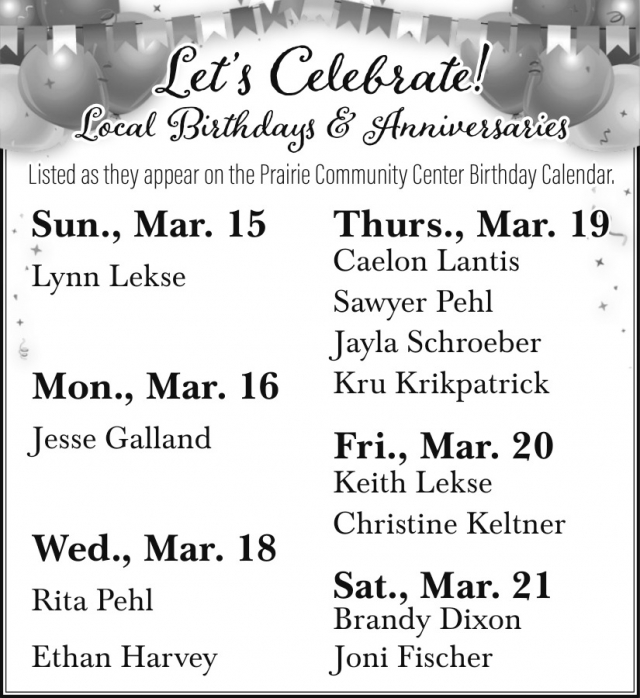 Let's Celebrate Local Birthdays, Glendive Ranger-Review, Glendive, MT