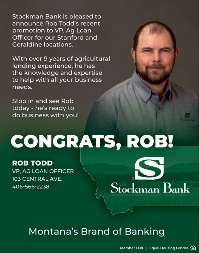 Congrats, Rob!, Rob Todd - Stockman Bank