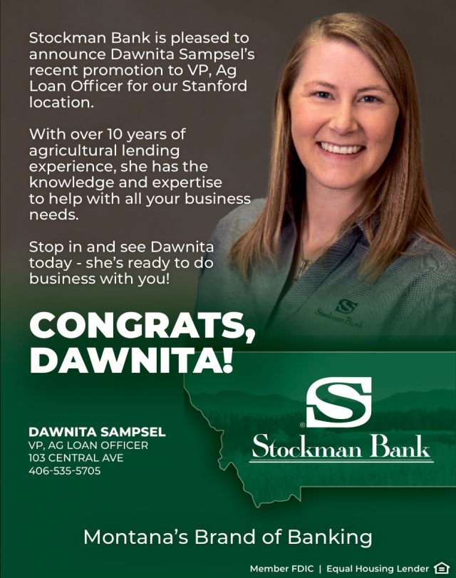Congrats, Dawnita!, Dawnita Sampsel - Stockman Bank