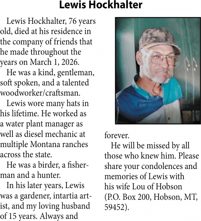 Lewis Hockhalter, Obituaries, Glendive, MT