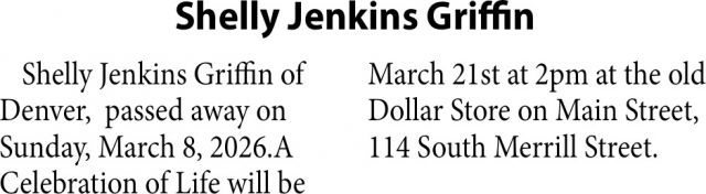 Shelly Jenkins Griffin, Obituaries, Glendive, MT