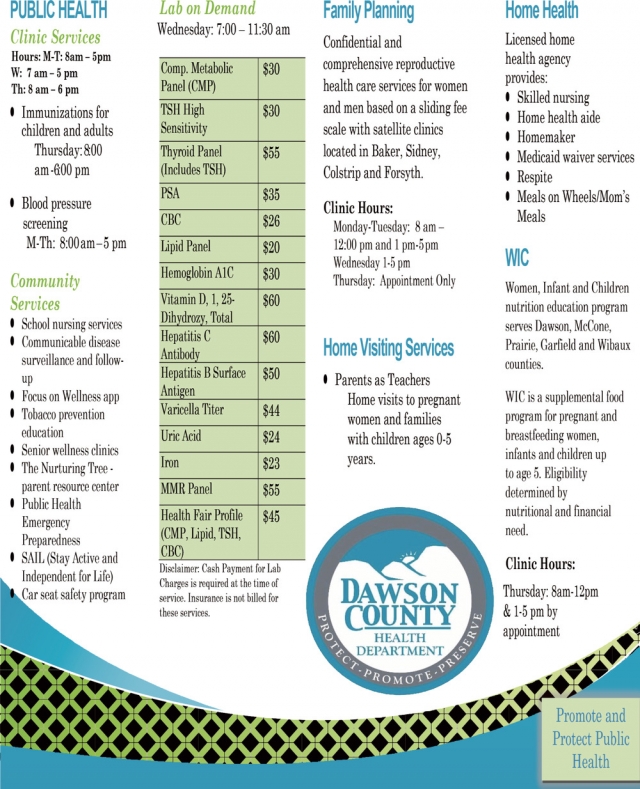 Public Health, Dawson County Health Department, Glendive, MT