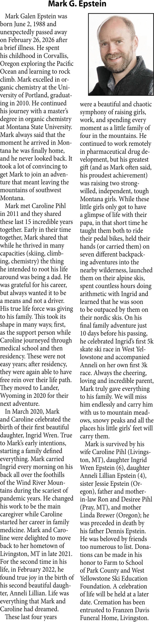 Mark G. Epstein, Obituaries, Glendive, MT