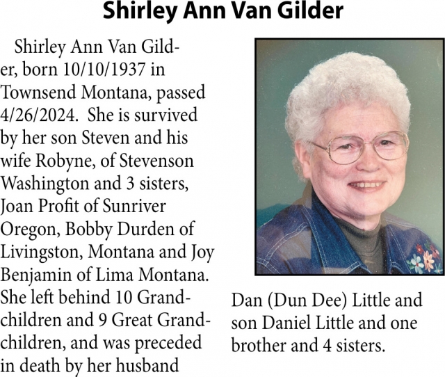 Shirley Ann Van Gilder, Obituaries, Glendive, MT