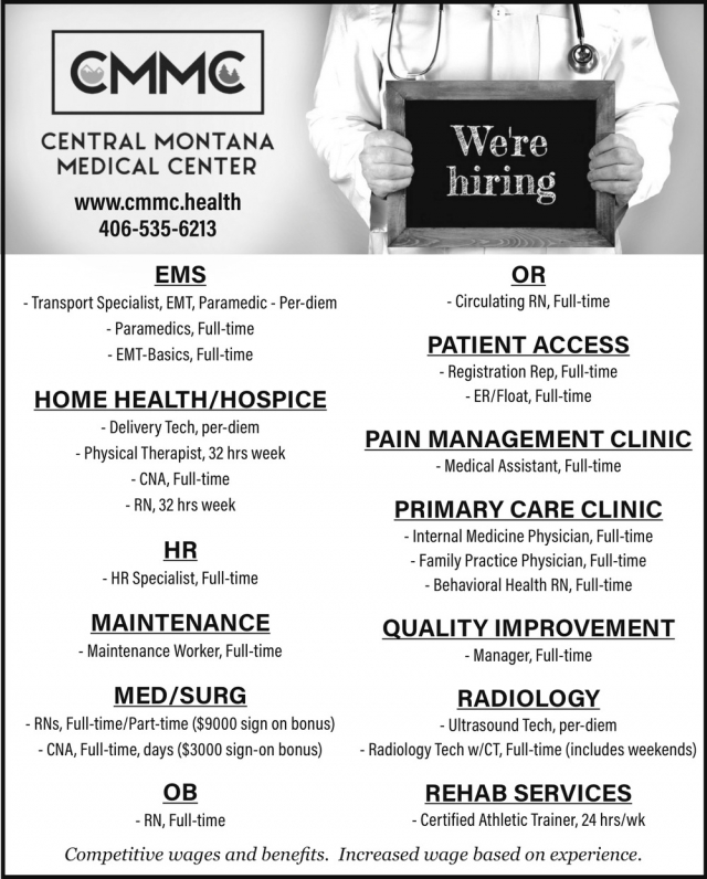 We're Hiring, Central Montana Medical Center, Lewistown, MT
