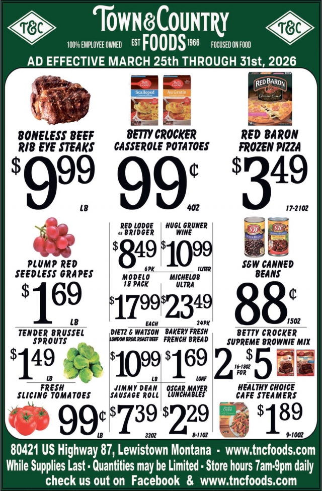 Boneless Beef Rib Eye Steaks, Town & Country Foods - Lewiston, Lewistown, MT