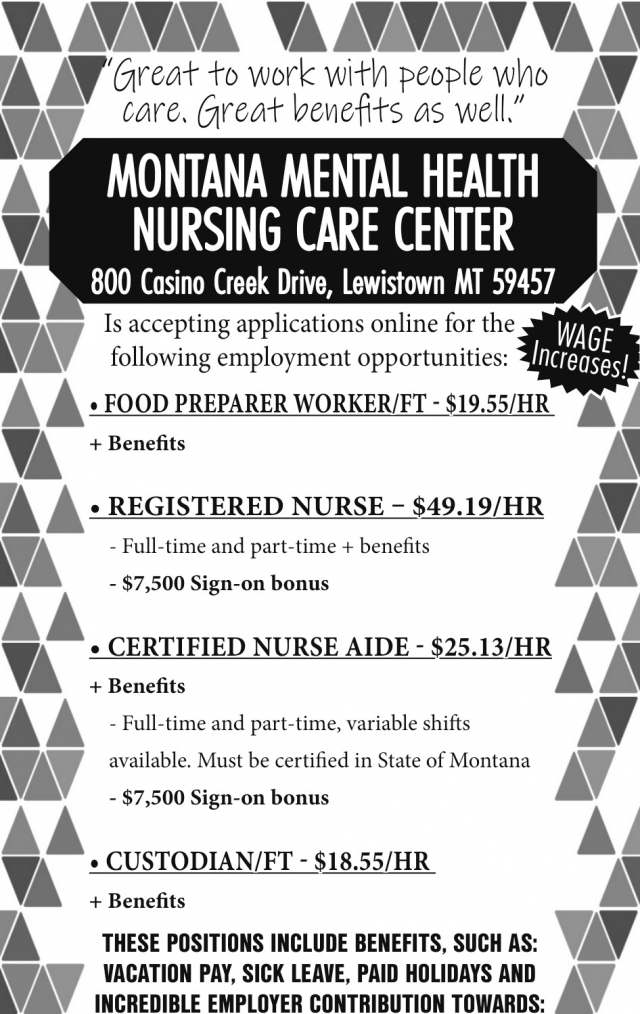 Food Preparer Worker, Montana Mental Health Nursing Care Center, Lewistown, MT