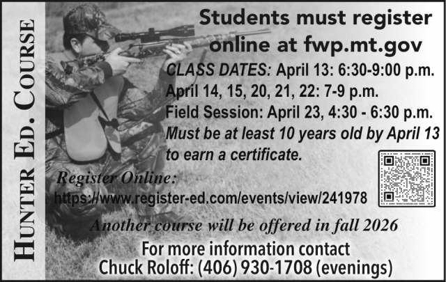 Hunter Ed. Course, Hunter Ed. Course (April 14,15,20,21, & 22, 2026)