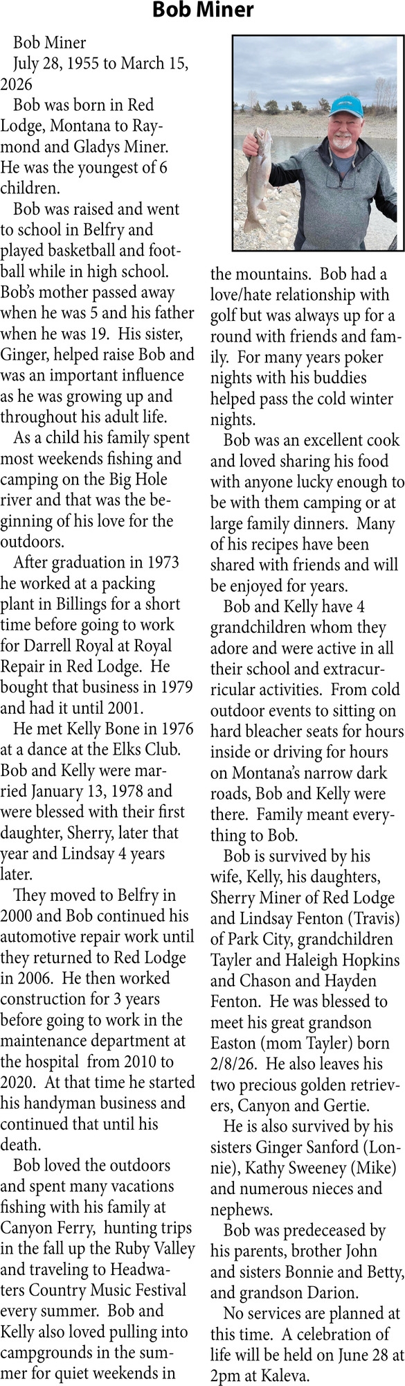Bob Miner, Obituaries, Glendive, MT