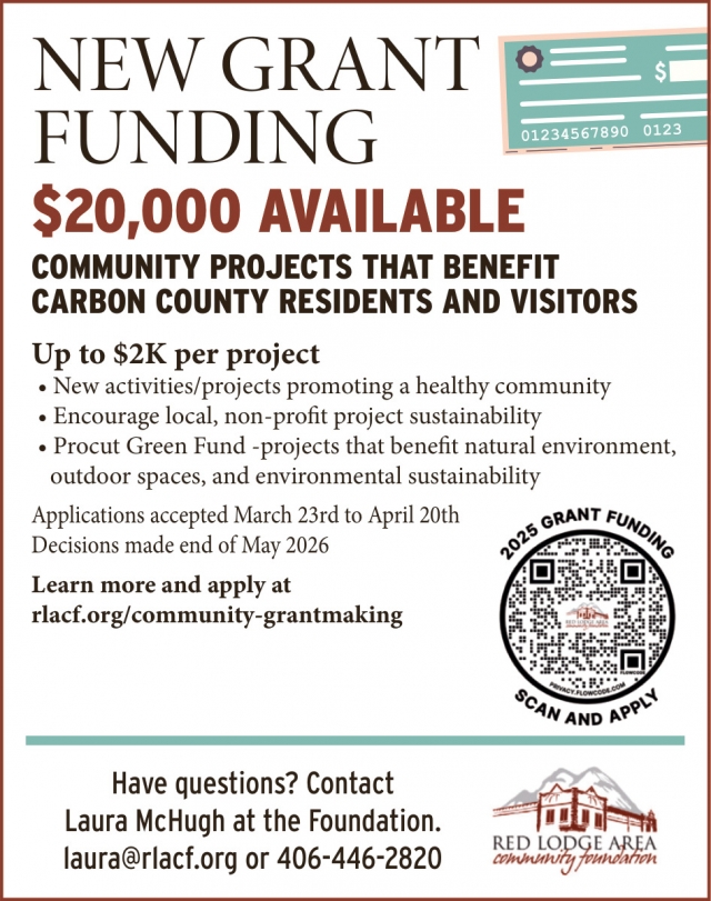 New Grant Funding, Red Lodge Area Community Foundation, Red Lodge, MT