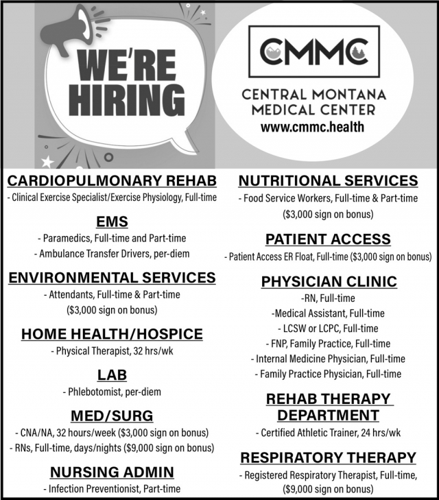 We're Hiring, Central Montana Medical Center, Lewistown, MT
