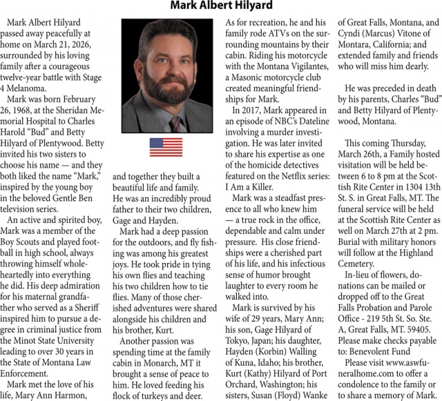 Mark Albert Hilyard, Obituaries, Glendive, MT