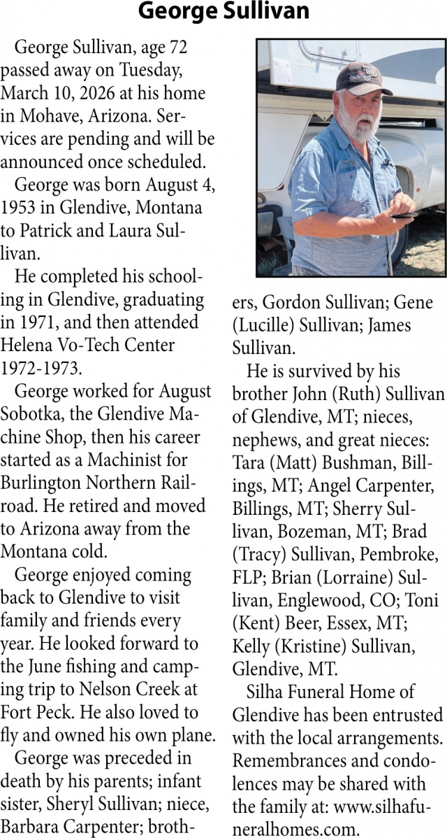 George Sullivan, Obituaries, Glendive, MT
