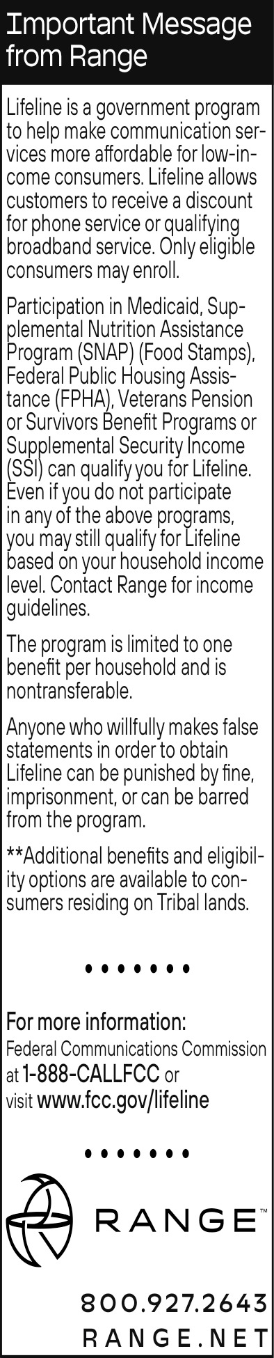 Important Message from Range, Range, Forsyth, MT