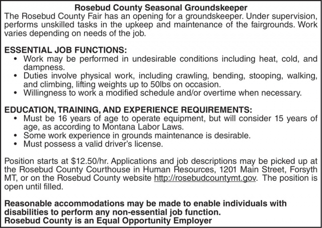 Groundskeeper, Rosebud County, Forsyth, MT