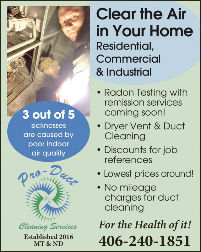Clear the Air in Your Home, Pro-Duct Cleaning Services, Glendive, MT