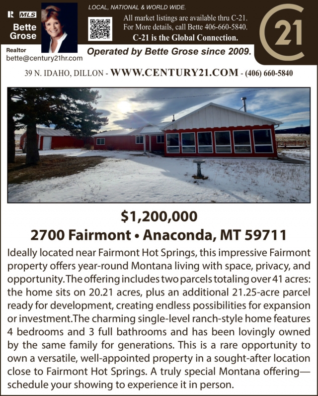 Local National & World Wide, Bette Grose - Century 21, Dillon, MT