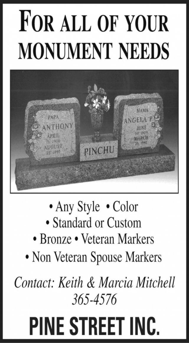 For All of Your Monuments Needs, Pine Street Inc, Glendive, MT