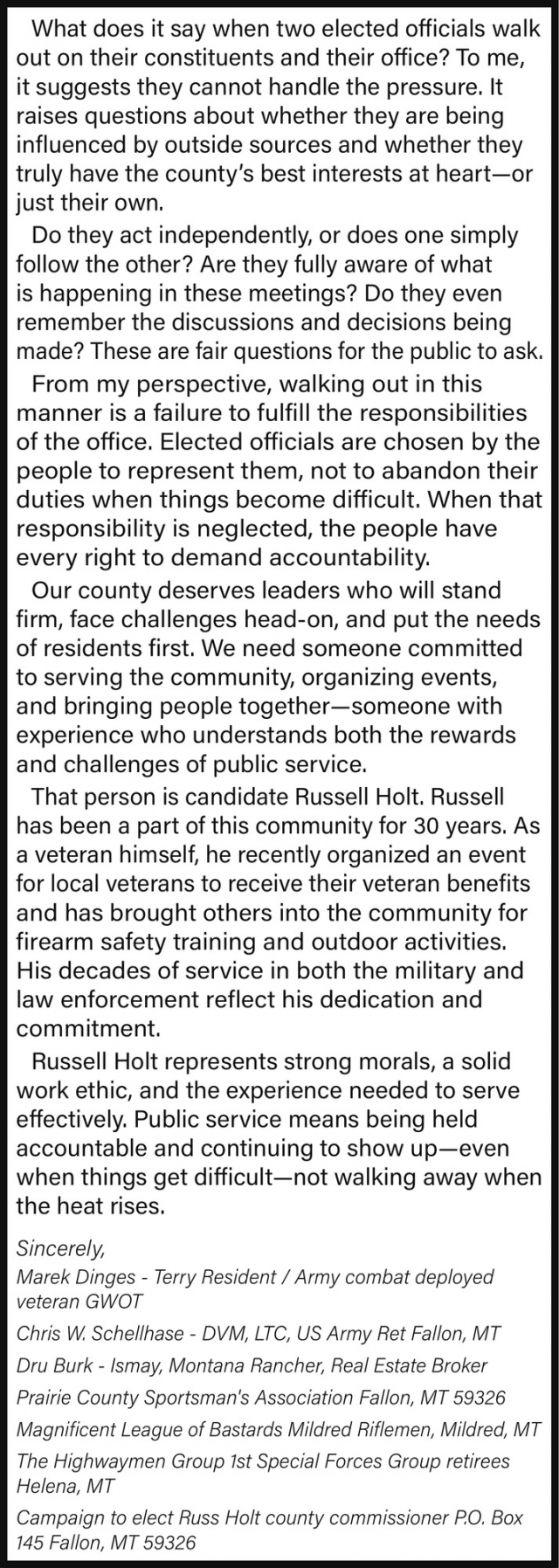 What Does It Say when Two Elected Officials Walk out On Their Constituents and Their Office?, Russ Holt