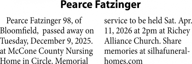 Pearce Fatzinger, Obituaries, Glendive, MT