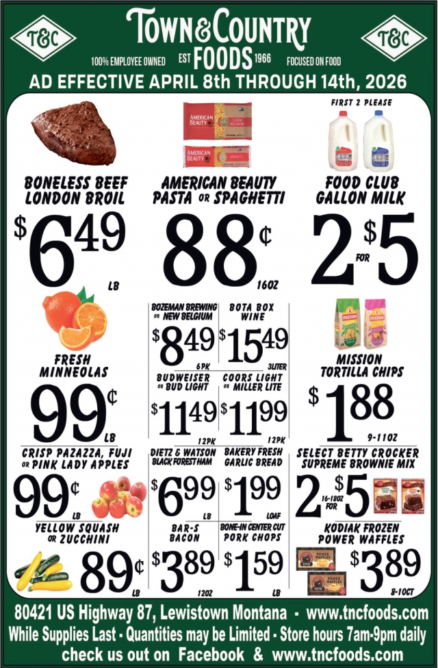 Boneless Beef London Broil, Town & Country Foods - Lewiston, Lewistown, MT