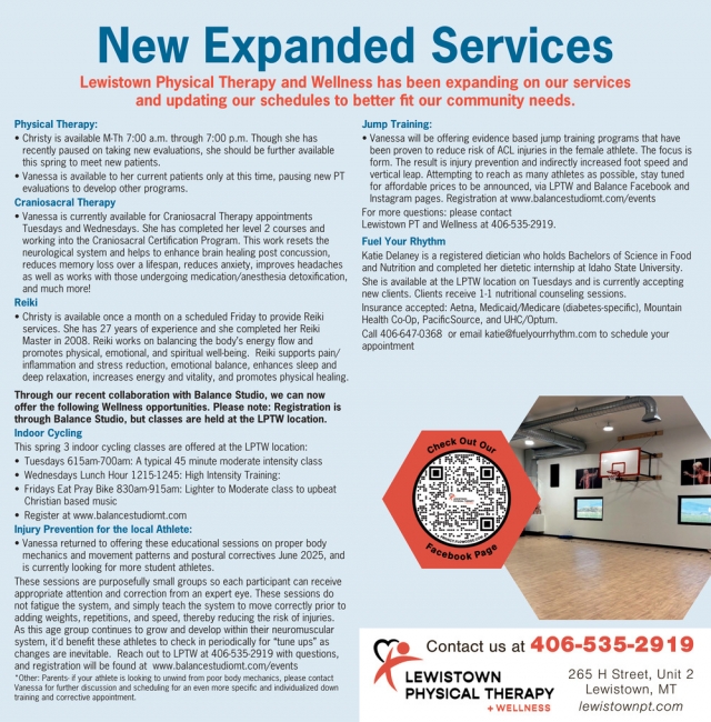 New Expanded Services, Lewistown Physical Therapy & Wellness, Lewistown, MT