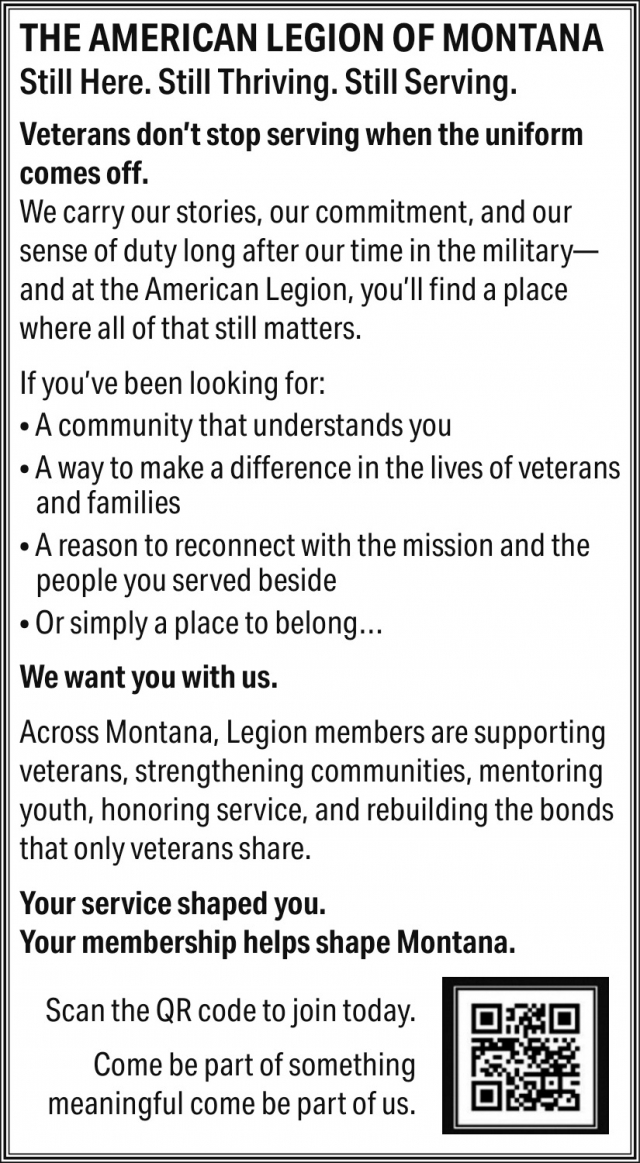Veterans Don't Stop Serving when The Uniform Comes Off., American Legion of Montana