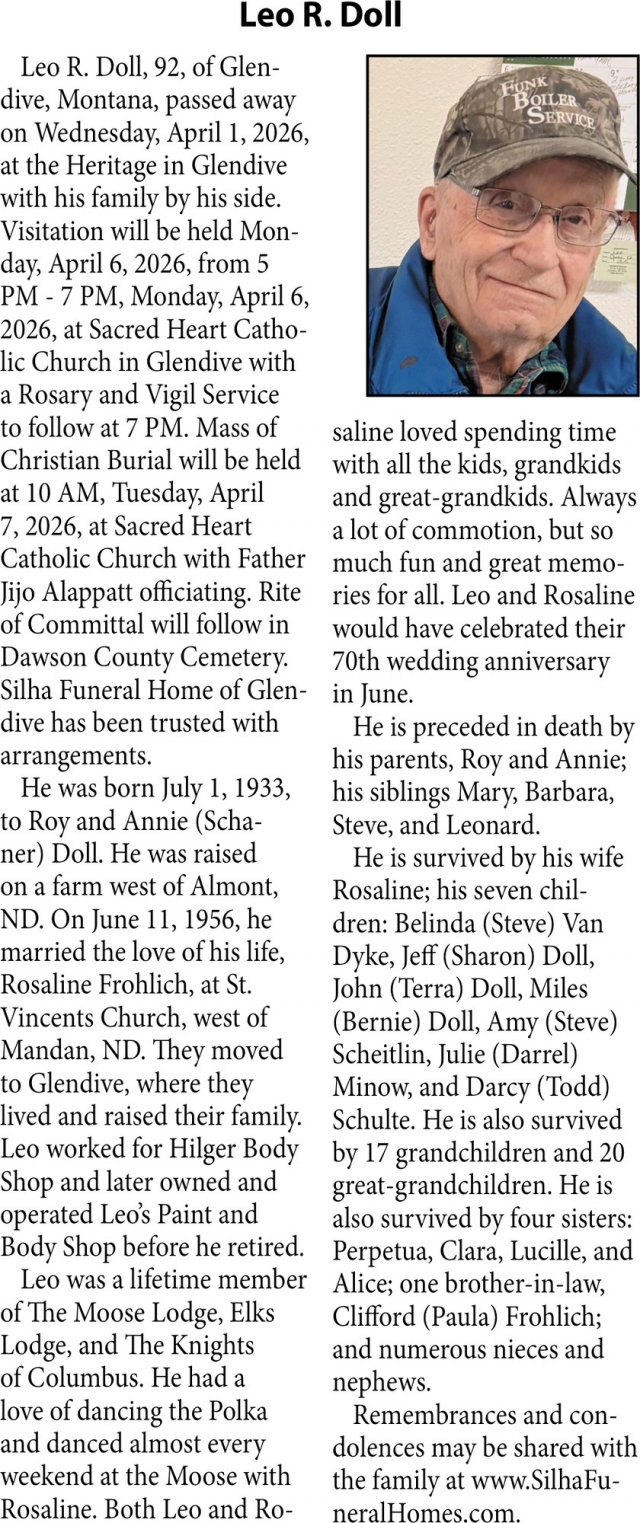 Leo R. Doll, Obituaries, Glendive, MT