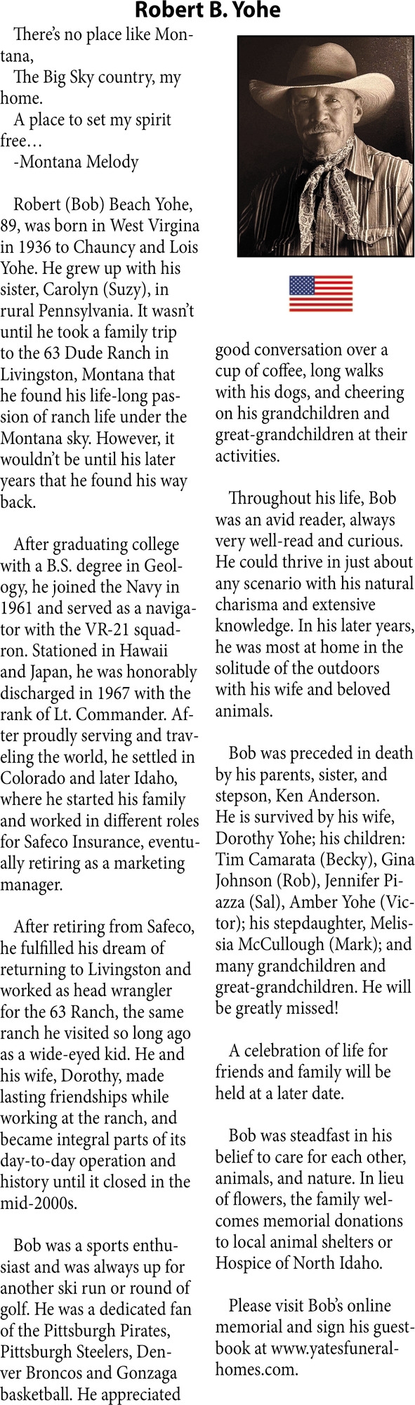 Robert B. Yohe, Obituaries, Glendive, MT