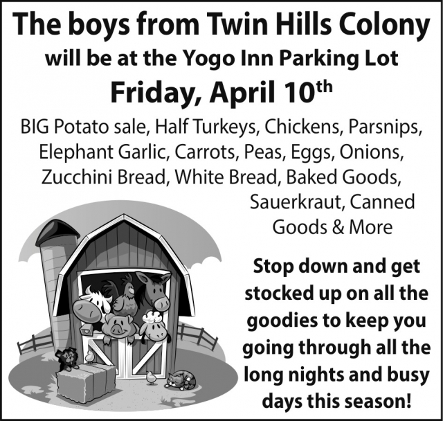 BIG Potato Sale, Twin Hills Colony at The Yogo Inn Parking Lot (April 5, 2024), Lewistown, MT