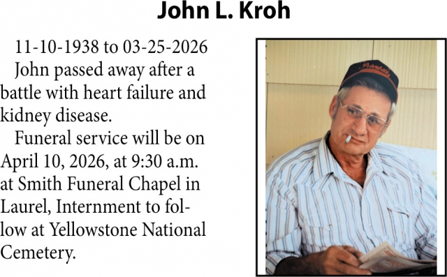 John L. Kroh, Obituaries, Glendive, MT