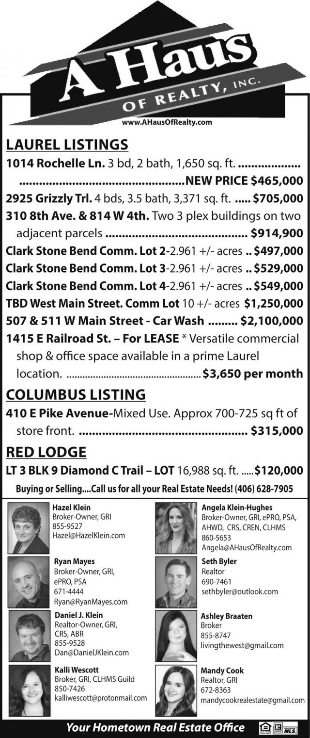 Laurel Listings, A Haus of Realty, Inc., Laurel, MT