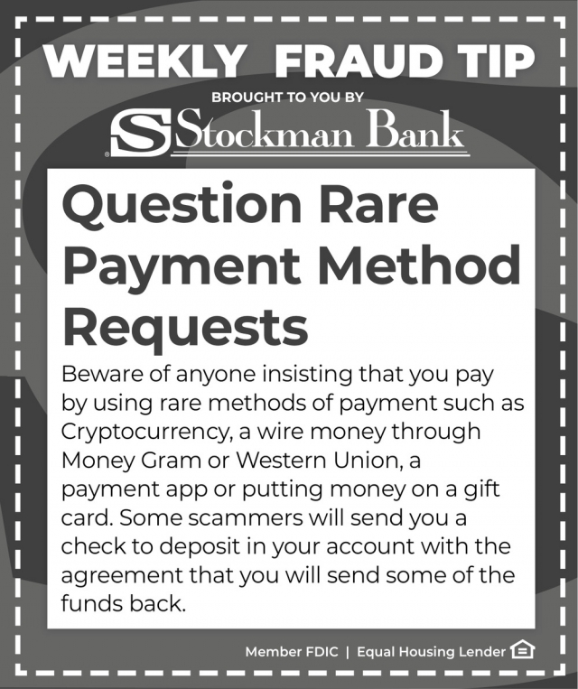Weekly Fraud Tip, Stockman Bank