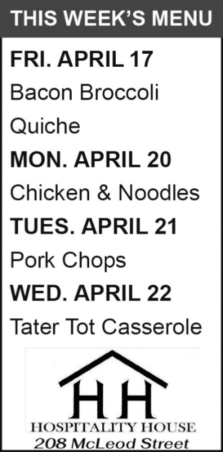 This Week's Menu, Hospitality House, Big Timber, MT