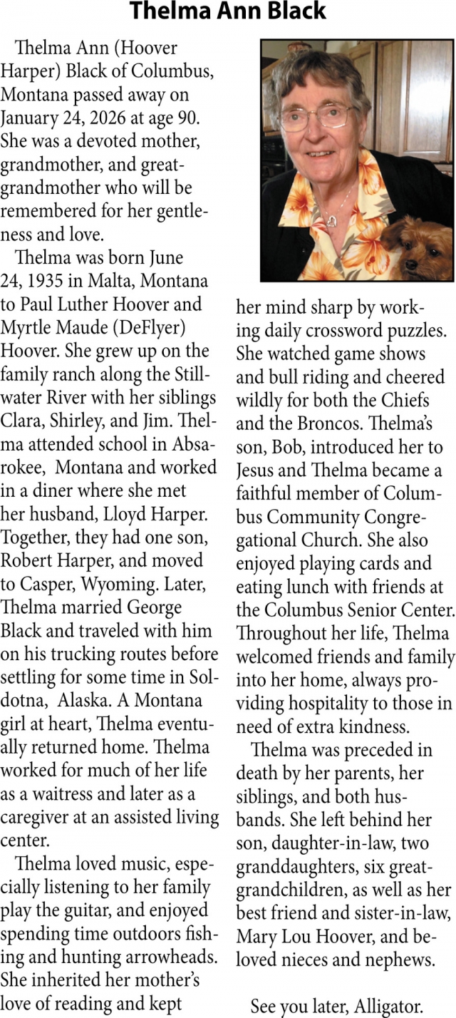 Thelman Ann Black, Obituaries, Glendive, MT