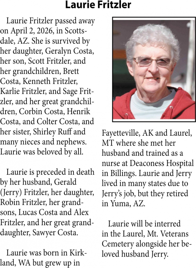 Larie Fritzler, Obituaries, Glendive, MT