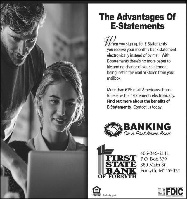 The Advantages of E-Statements, First State Bank of Forsyth, Forsyth, MT