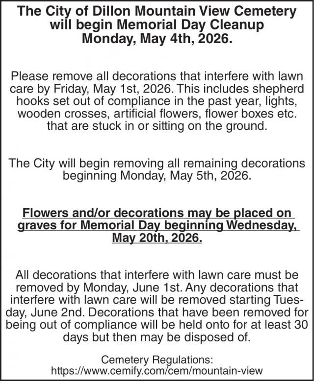 Memorial Day Cleanup, City of Dillon, Dillon, MT