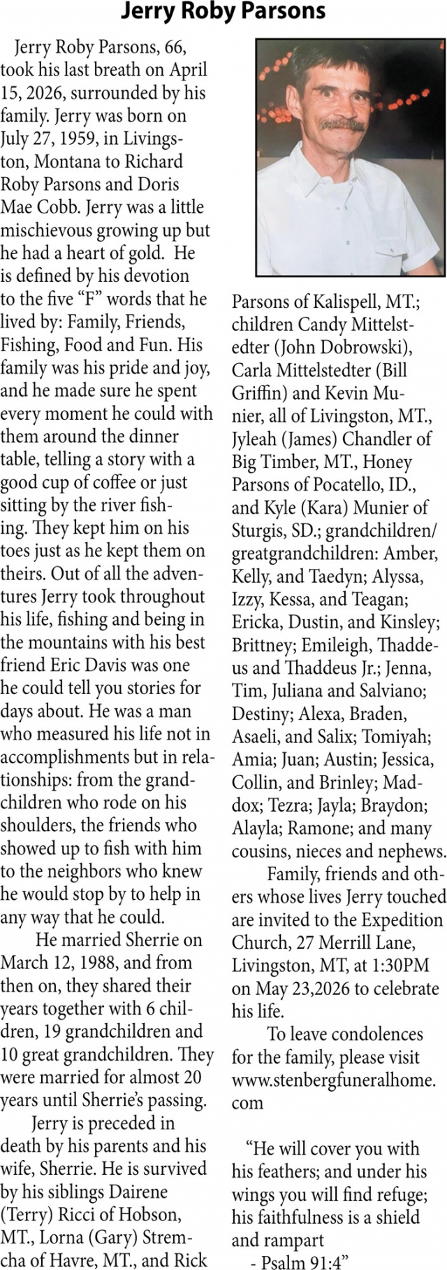 Jerry Roby Parsons, Obituaries, Glendive, MT