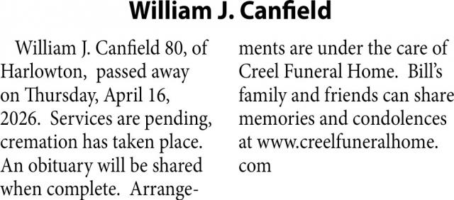 William J. Canfield, Obituaries, Glendive, MT